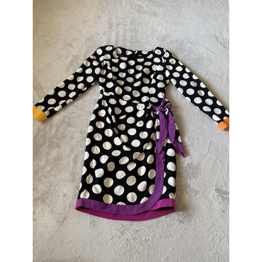 Vintage Unknown Womens Size 2 Polka Dot Shoulder Pads 100% Silk Wrap Dress